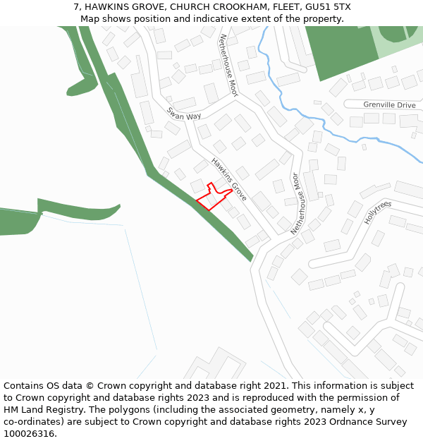 7, HAWKINS GROVE, CHURCH CROOKHAM, FLEET, GU51 5TX: Location map and indicative extent of plot