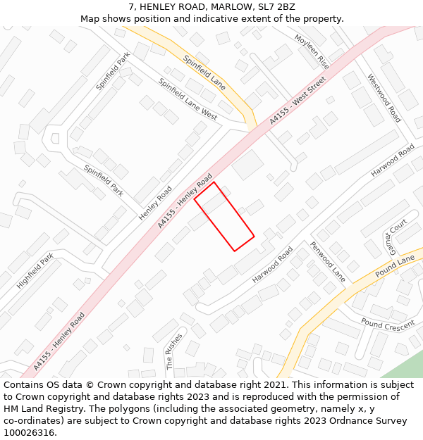 7, HENLEY ROAD, MARLOW, SL7 2BZ: Location map and indicative extent of plot