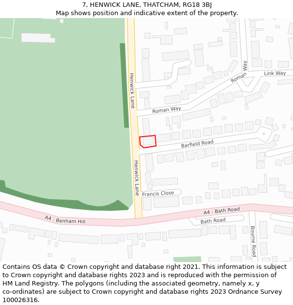 7, HENWICK LANE, THATCHAM, RG18 3BJ: Location map and indicative extent of plot