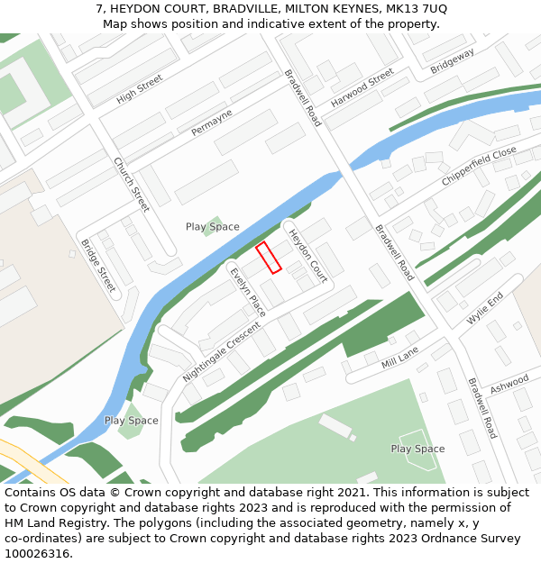 7, HEYDON COURT, BRADVILLE, MILTON KEYNES, MK13 7UQ: Location map and indicative extent of plot
