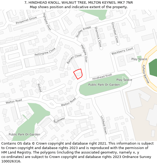 7, HINDHEAD KNOLL, WALNUT TREE, MILTON KEYNES, MK7 7NR: Location map and indicative extent of plot