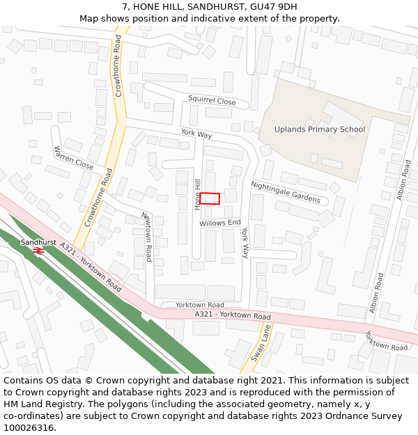 7, HONE HILL, SANDHURST, GU47 9DH: Location map and indicative extent of plot