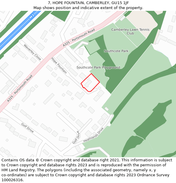 7, HOPE FOUNTAIN, CAMBERLEY, GU15 1JF: Location map and indicative extent of plot