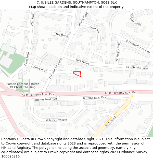 7, JUBILEE GARDENS, SOUTHAMPTON, SO18 6LX: Location map and indicative extent of plot