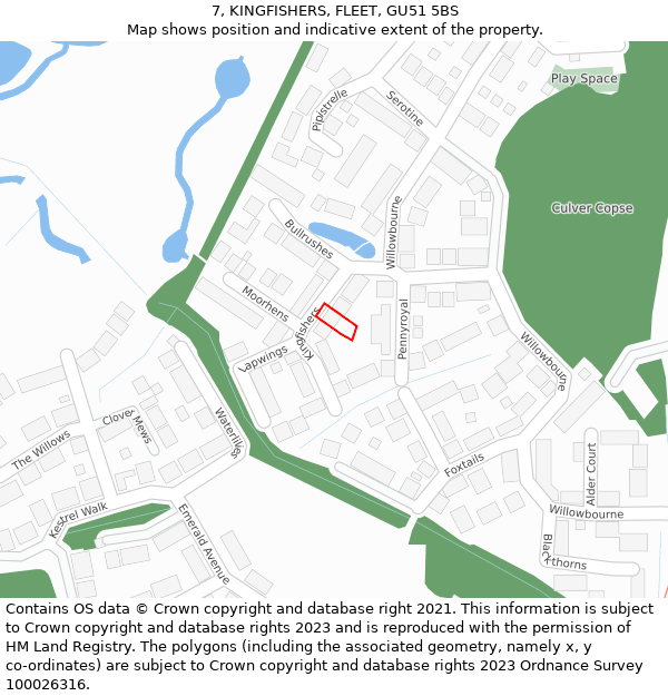 7, KINGFISHERS, FLEET, GU51 5BS: Location map and indicative extent of plot