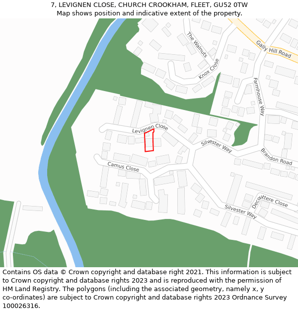 7, LEVIGNEN CLOSE, CHURCH CROOKHAM, FLEET, GU52 0TW: Location map and indicative extent of plot