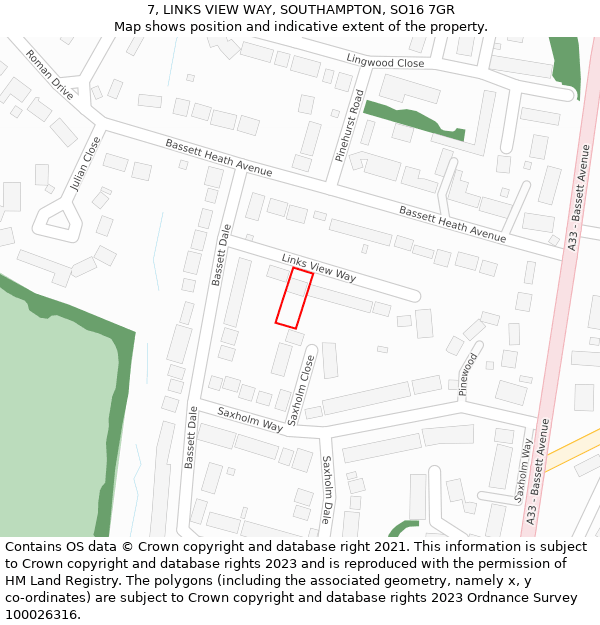 7, LINKS VIEW WAY, SOUTHAMPTON, SO16 7GR: Location map and indicative extent of plot