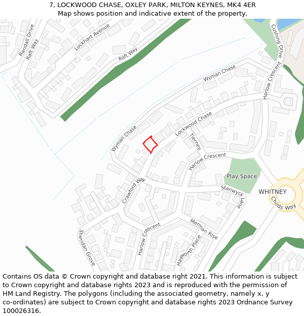 7, LOCKWOOD CHASE, OXLEY PARK, MILTON KEYNES, MK4 4ER: Location map and indicative extent of plot