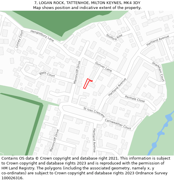 7, LOGAN ROCK, TATTENHOE, MILTON KEYNES, MK4 3DY: Location map and indicative extent of plot