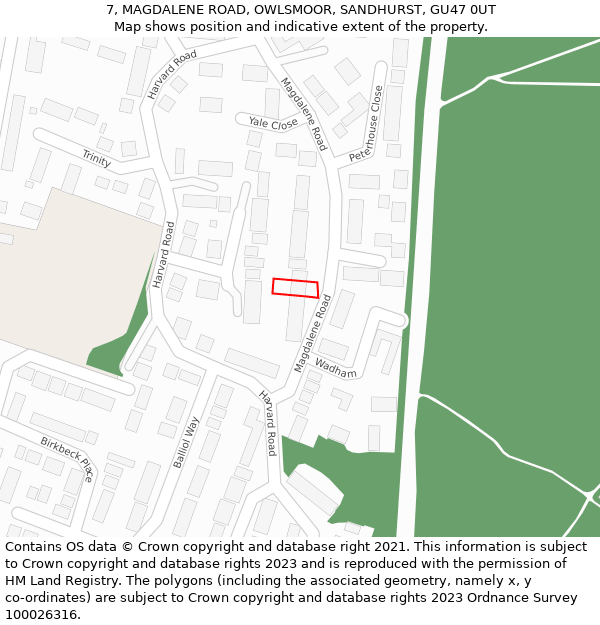 7, MAGDALENE ROAD, OWLSMOOR, SANDHURST, GU47 0UT: Location map and indicative extent of plot