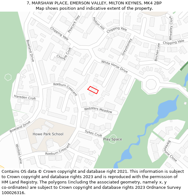 7, MARSHAW PLACE, EMERSON VALLEY, MILTON KEYNES, MK4 2BP: Location map and indicative extent of plot