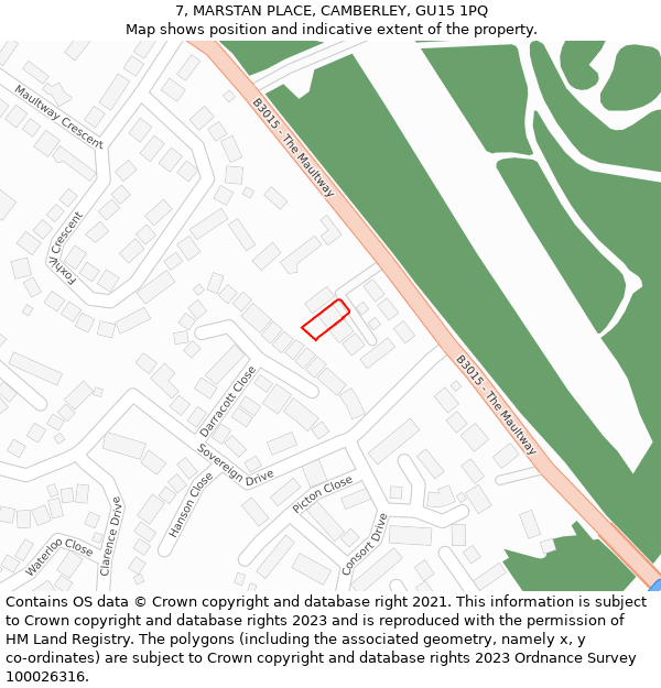 7, MARSTAN PLACE, CAMBERLEY, GU15 1PQ: Location map and indicative extent of plot