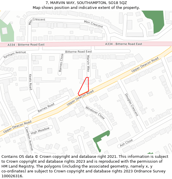 7, MARVIN WAY, SOUTHAMPTON, SO18 5QZ: Location map and indicative extent of plot