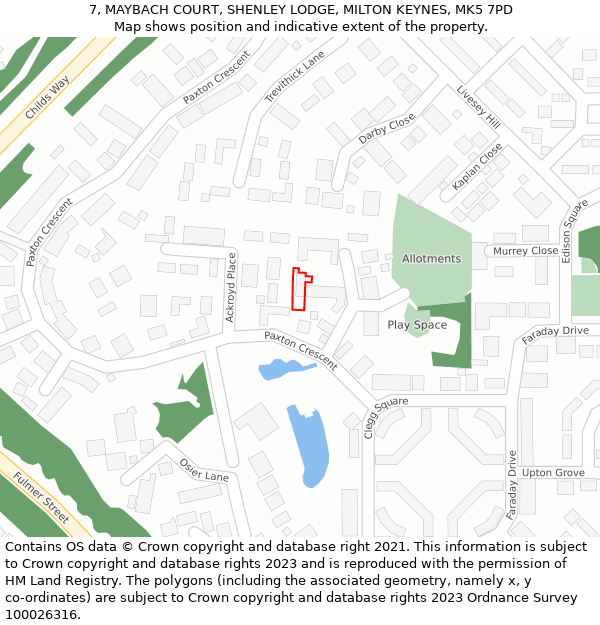 7, MAYBACH COURT, SHENLEY LODGE, MILTON KEYNES, MK5 7PD: Location map and indicative extent of plot