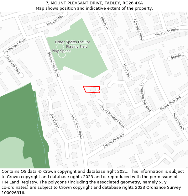 7, MOUNT PLEASANT DRIVE, TADLEY, RG26 4XA: Location map and indicative extent of plot