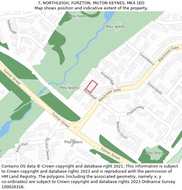 7, NORTHLEIGH, FURZTON, MILTON KEYNES, MK4 1ED: Location map and indicative extent of plot