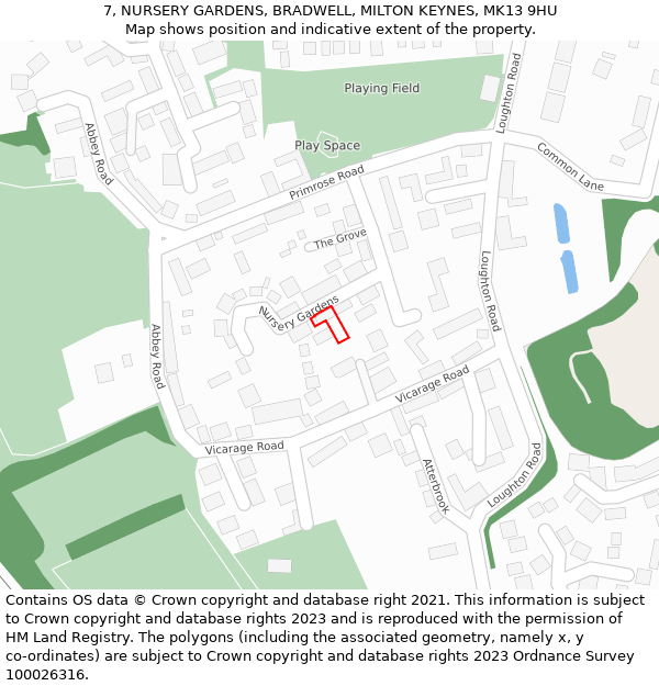 7, NURSERY GARDENS, BRADWELL, MILTON KEYNES, MK13 9HU: Location map and indicative extent of plot