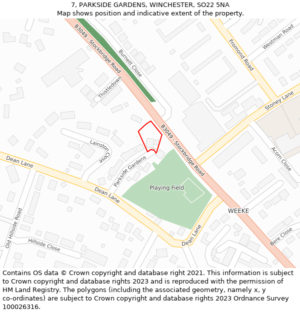 7, PARKSIDE GARDENS, WINCHESTER, SO22 5NA: Location map and indicative extent of plot