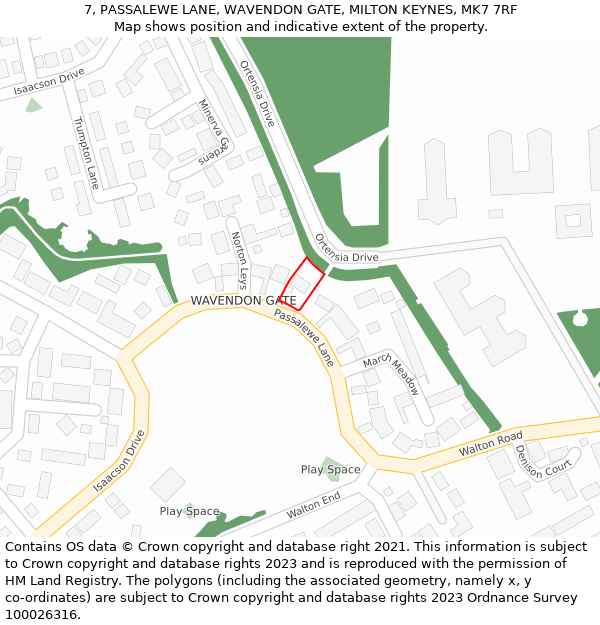 7, PASSALEWE LANE, WAVENDON GATE, MILTON KEYNES, MK7 7RF: Location map and indicative extent of plot