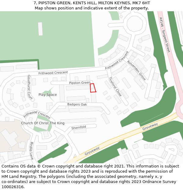 7, PIPSTON GREEN, KENTS HILL, MILTON KEYNES, MK7 6HT: Location map and indicative extent of plot
