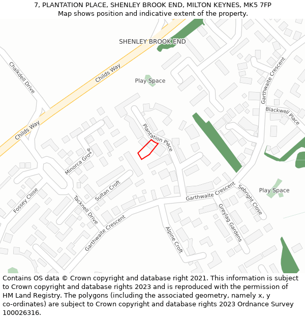 7, PLANTATION PLACE, SHENLEY BROOK END, MILTON KEYNES, MK5 7FP: Location map and indicative extent of plot