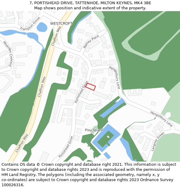 7, PORTISHEAD DRIVE, TATTENHOE, MILTON KEYNES, MK4 3BE: Location map and indicative extent of plot