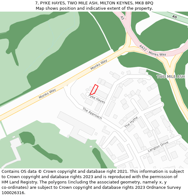 7, PYKE HAYES, TWO MILE ASH, MILTON KEYNES, MK8 8PQ: Location map and indicative extent of plot