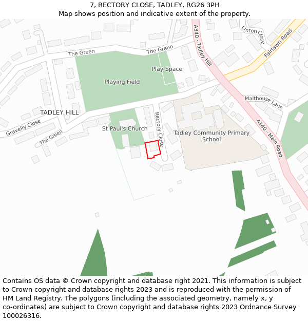 7, RECTORY CLOSE, TADLEY, RG26 3PH: Location map and indicative extent of plot