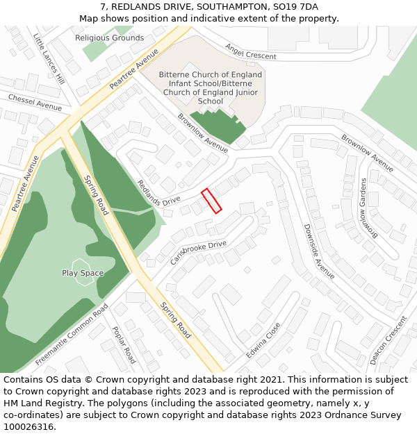 7, REDLANDS DRIVE, SOUTHAMPTON, SO19 7DA: Location map and indicative extent of plot