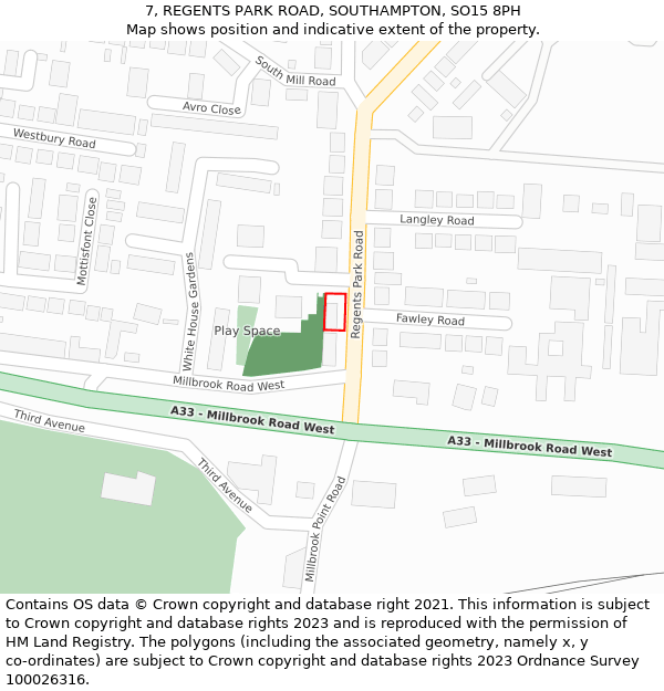 7, REGENTS PARK ROAD, SOUTHAMPTON, SO15 8PH: Location map and indicative extent of plot