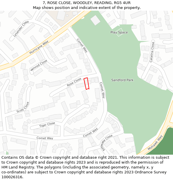 7, ROSE CLOSE, WOODLEY, READING, RG5 4UR: Location map and indicative extent of plot