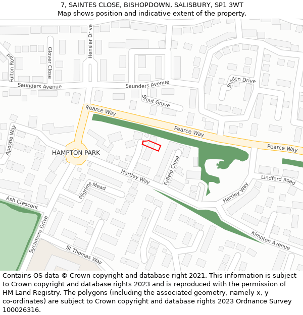 7, SAINTES CLOSE, BISHOPDOWN, SALISBURY, SP1 3WT: Location map and indicative extent of plot