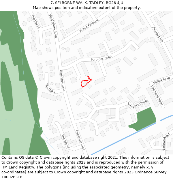 7, SELBORNE WALK, TADLEY, RG26 4JU: Location map and indicative extent of plot