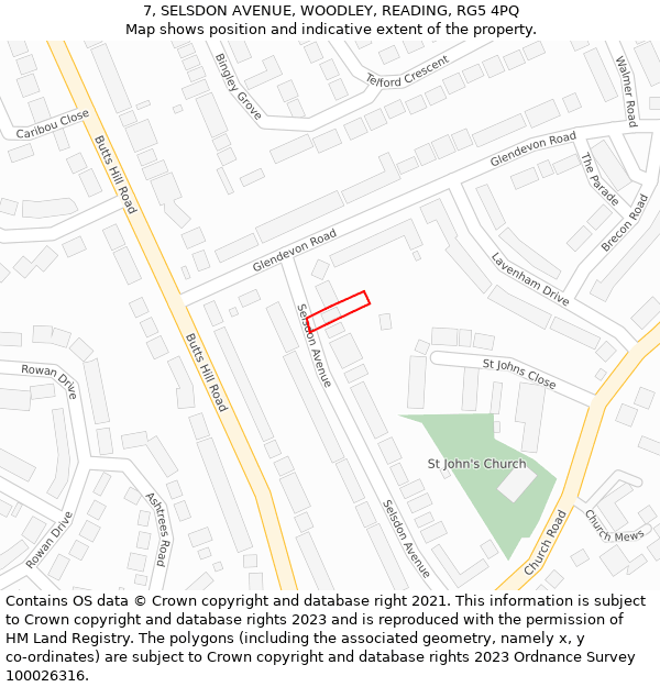 7, SELSDON AVENUE, WOODLEY, READING, RG5 4PQ: Location map and indicative extent of plot