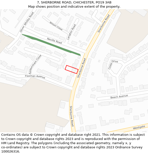 7, SHERBORNE ROAD, CHICHESTER, PO19 3AB: Location map and indicative extent of plot