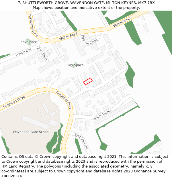 7, SHUTTLEWORTH GROVE, WAVENDON GATE, MILTON KEYNES, MK7 7RX: Location map and indicative extent of plot