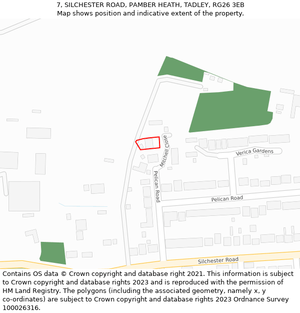 7, SILCHESTER ROAD, PAMBER HEATH, TADLEY, RG26 3EB: Location map and indicative extent of plot