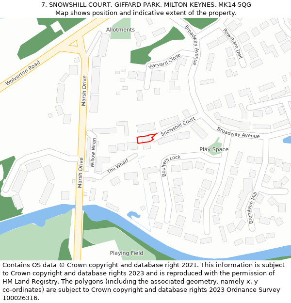 7, SNOWSHILL COURT, GIFFARD PARK, MILTON KEYNES, MK14 5QG: Location map and indicative extent of plot