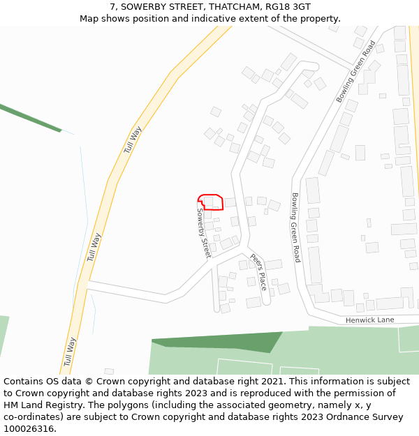 7, SOWERBY STREET, THATCHAM, RG18 3GT: Location map and indicative extent of plot