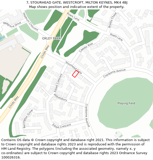 7, STOURHEAD GATE, WESTCROFT, MILTON KEYNES, MK4 4BJ: Location map and indicative extent of plot