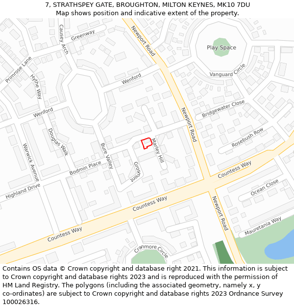 7, STRATHSPEY GATE, BROUGHTON, MILTON KEYNES, MK10 7DU: Location map and indicative extent of plot