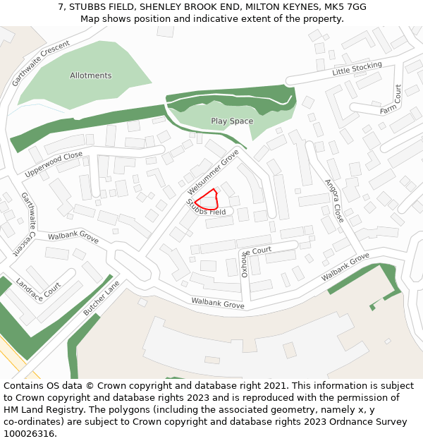 7, STUBBS FIELD, SHENLEY BROOK END, MILTON KEYNES, MK5 7GG: Location map and indicative extent of plot