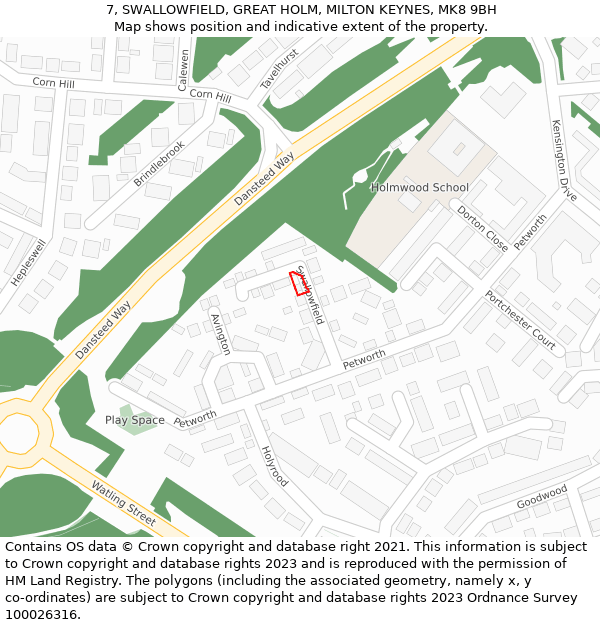 7, SWALLOWFIELD, GREAT HOLM, MILTON KEYNES, MK8 9BH: Location map and indicative extent of plot