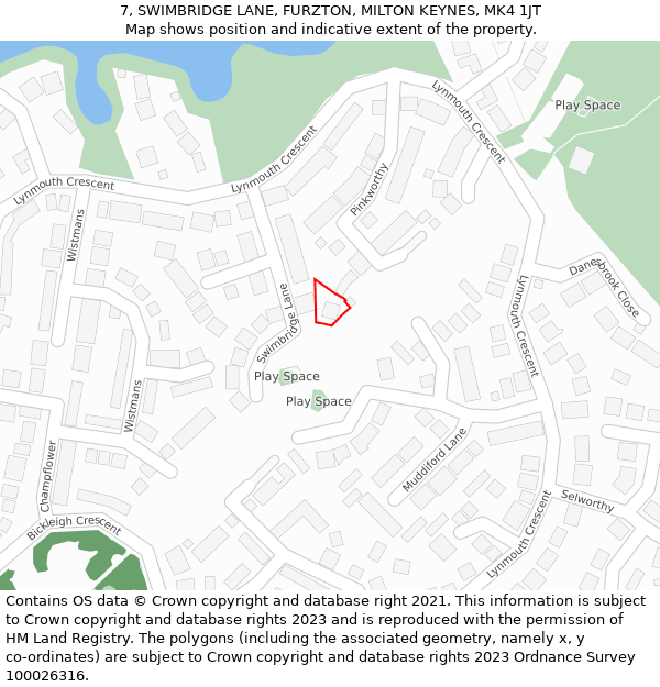 7, SWIMBRIDGE LANE, FURZTON, MILTON KEYNES, MK4 1JT: Location map and indicative extent of plot