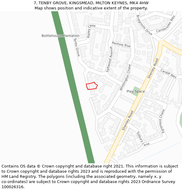 7, TENBY GROVE, KINGSMEAD, MILTON KEYNES, MK4 4HW: Location map and indicative extent of plot