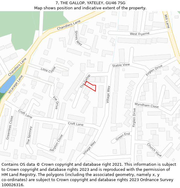 7, THE GALLOP, YATELEY, GU46 7SG: Location map and indicative extent of plot