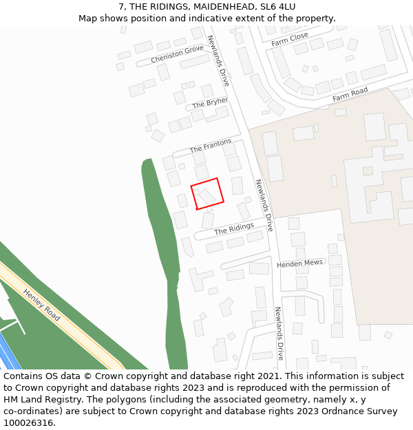 7, THE RIDINGS, MAIDENHEAD, SL6 4LU: Location map and indicative extent of plot