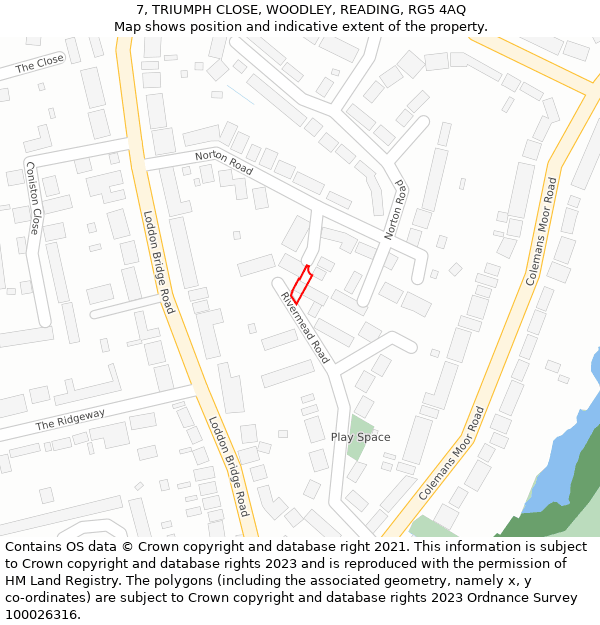 7, TRIUMPH CLOSE, WOODLEY, READING, RG5 4AQ: Location map and indicative extent of plot