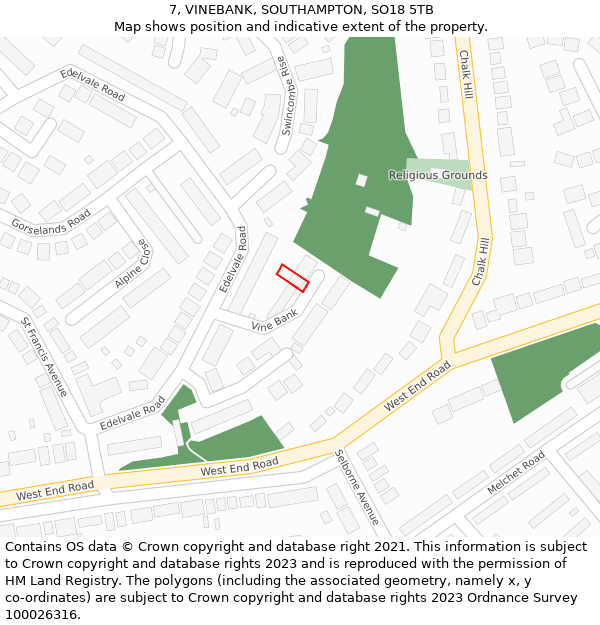 7, VINEBANK, SOUTHAMPTON, SO18 5TB: Location map and indicative extent of plot