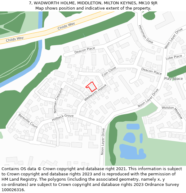 7, WADWORTH HOLME, MIDDLETON, MILTON KEYNES, MK10 9JR: Location map and indicative extent of plot